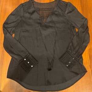 Tart Black Blouse Tie Front Buttoned